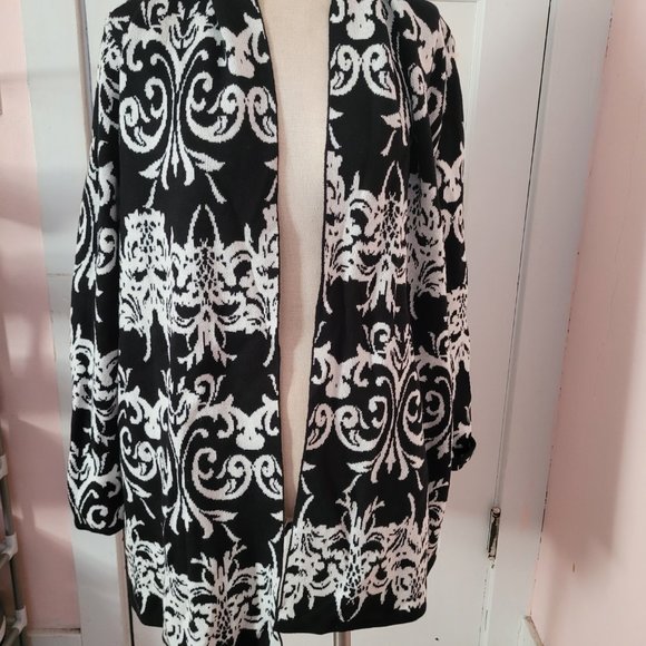 Alfani womens Open Front Cotton Blend Sweater Black/White Print Size M - Picture 7 of 8